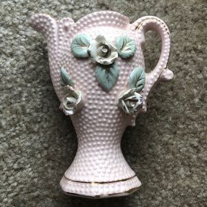 Vintage Pink Ceramic Porcelin Hobnail Mint Rose Japan Mini Bud Vase Pitcher  5"